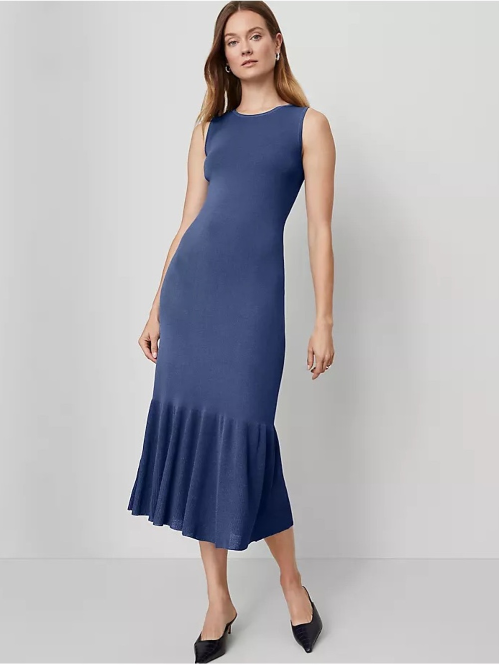Ann Taylor Ruffle Hem Sweater Dress – Blue Faded Denim | NWT | Size M